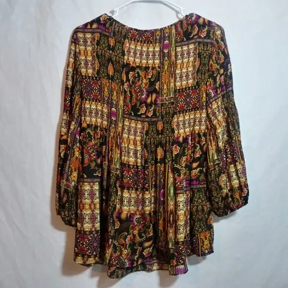 Floral & Ivy 3/4 Sleeve Paisley Blouse Bohemian Retro Multicolor Size M - Picture 7 of 7